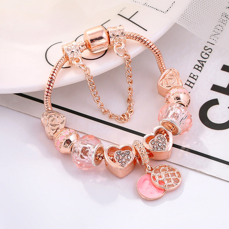 Alloy Bracelet Pink Love Beaded Bracelet Gives Girl a Beautiful Gift Image 2