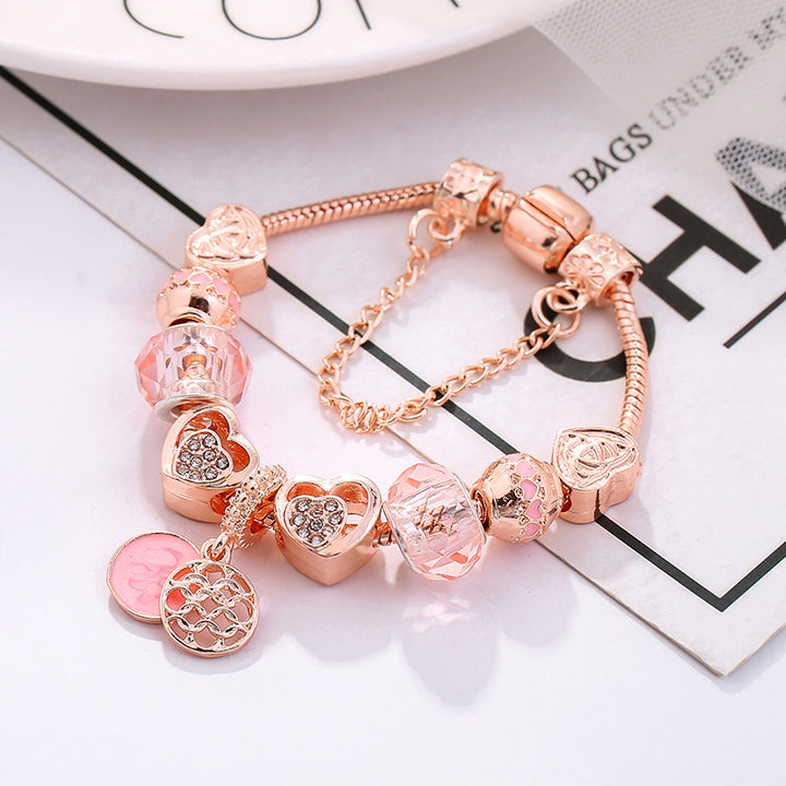 Alloy Bracelet Pink Love Beaded Bracelet Gives Girl a Beautiful Gift Image 3