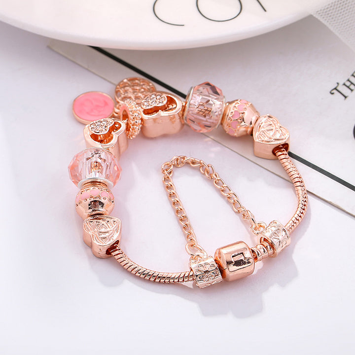 Alloy Bracelet Pink Love Beaded Bracelet Gives Girl a Beautiful Gift Image 4