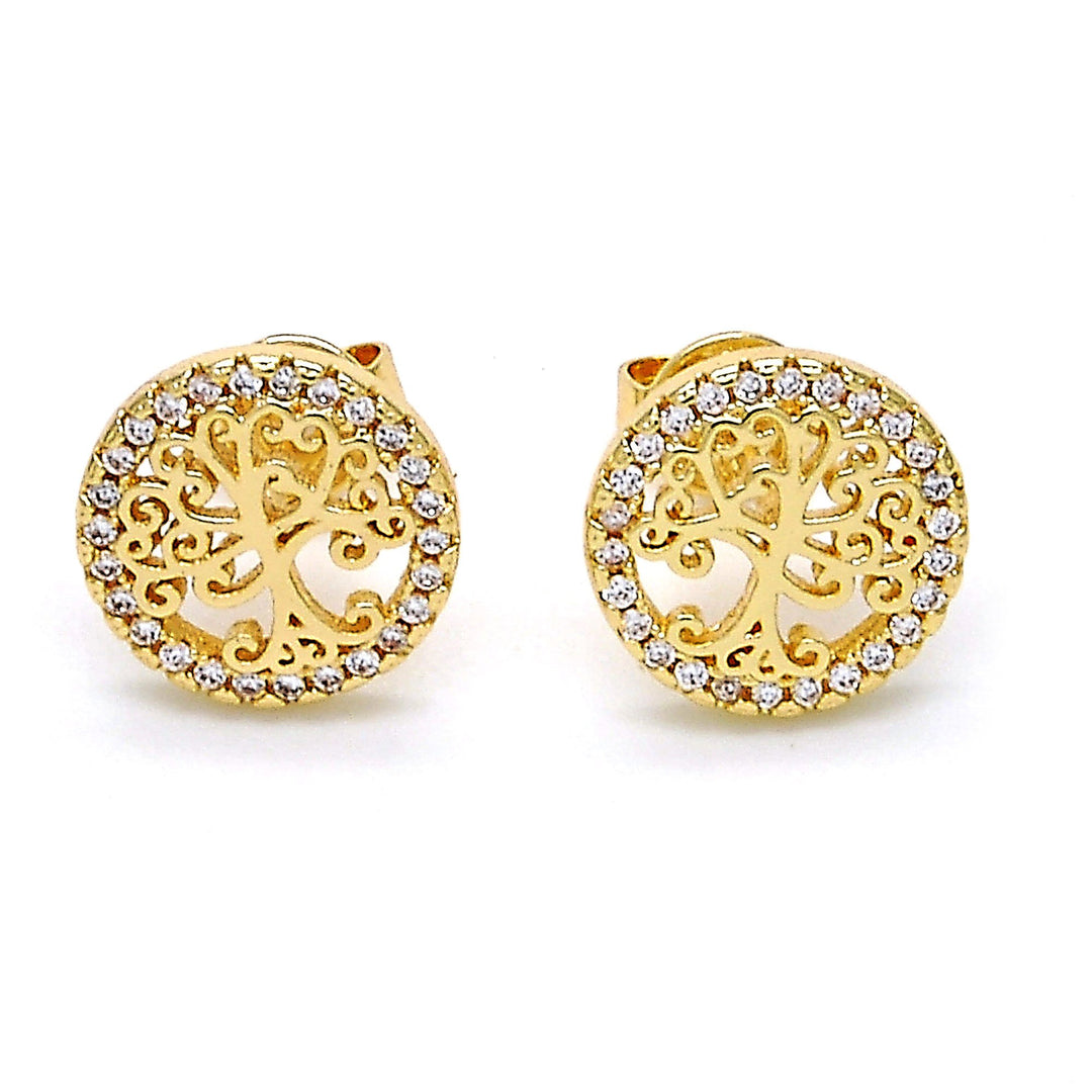 14K Gold Filled High Polish Finsh Crystal Tree of Life Stud Earrings Image 1