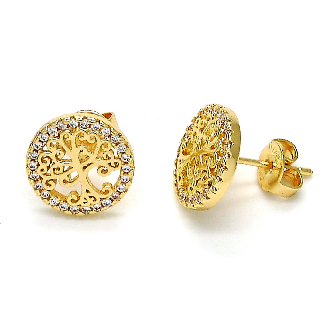 14K Gold Filled High Polish Finsh Crystal Tree of Life Stud Earrings Image 2