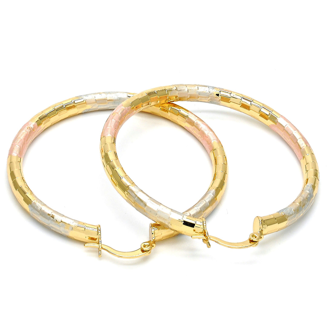 14K Gold Filled High Polish Finsh Tri-Tone 60mm Large Hoop Earrings Image 2