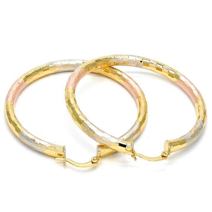 14K Gold Filled High Polish Finsh Tri-Tone 60mm Large Hoop Earrings Image 2