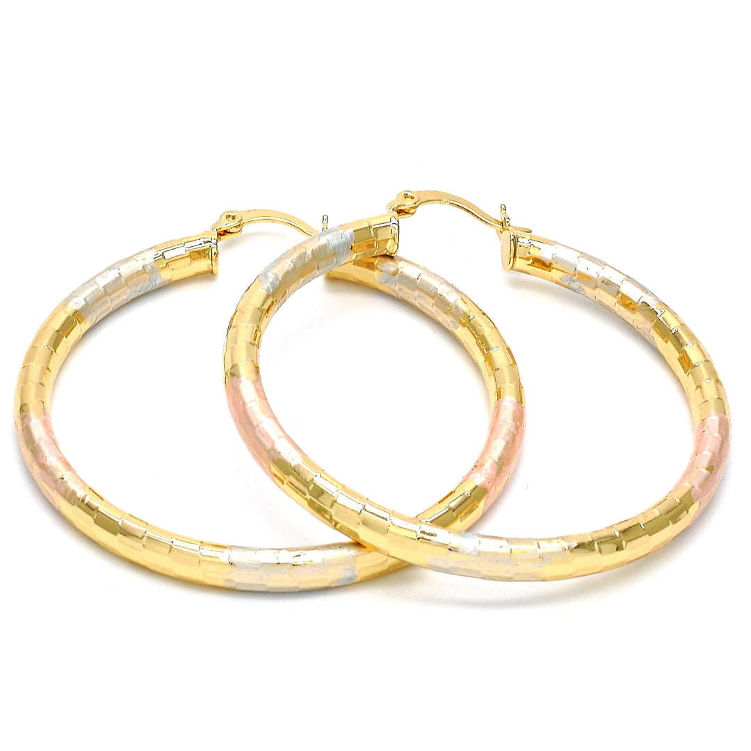 14K Gold Filled High Polish Finsh Tri-Tone 60mm Large Hoop Earrings Image 1