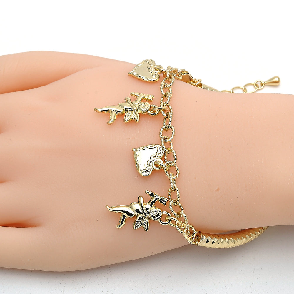 Angel and Heart Charm Bracelet 18k Gold Filled High Polish Finsh Image 2