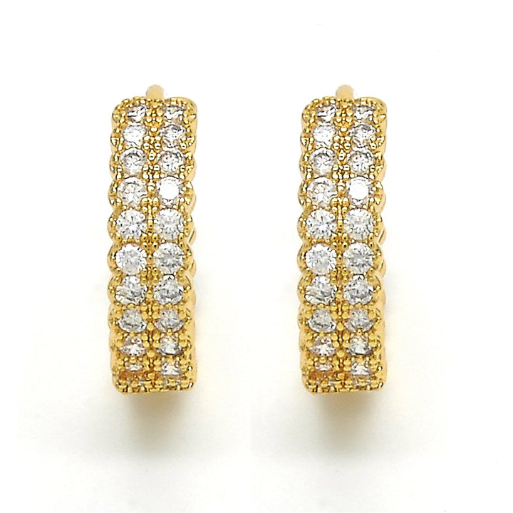 14k Gold Filled High Polish Finsh Micro Pave Gold Tone Huggie Hoop Earrings Image 1