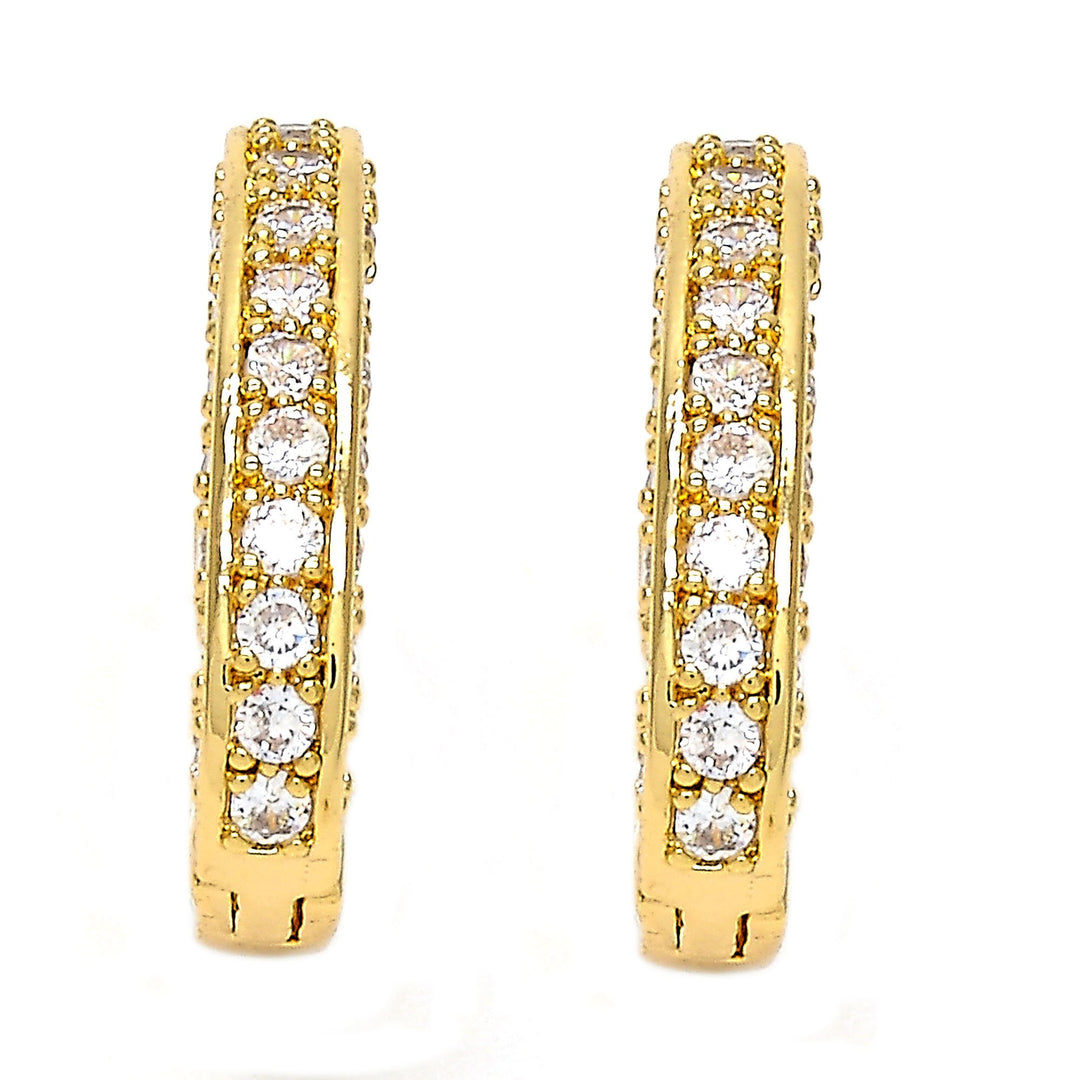 14k Gold Filled High Polish Finsh Micro Pave Gold Tone Huggie Hoop Earrings Image 2