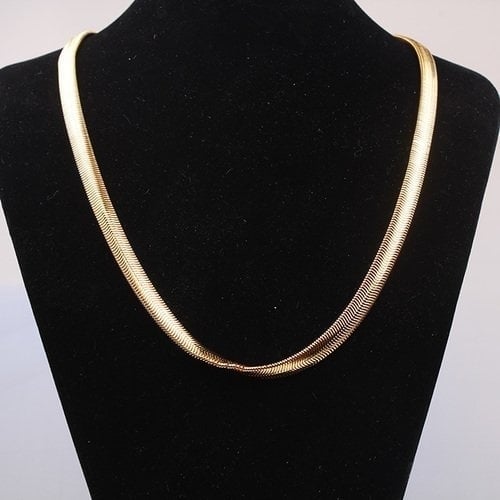 14K White Gold Filled flat Herringbone Chain Necklace Image 1