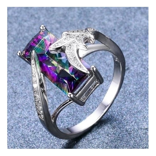 S Sterling Fashion style aubergine + White leaf ring Image 1