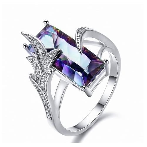 S Sterling Fashion style aubergine + White leaf ring Image 2