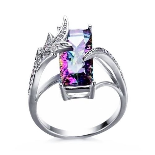 S Sterling Fashion style aubergine + White leaf ring Image 3