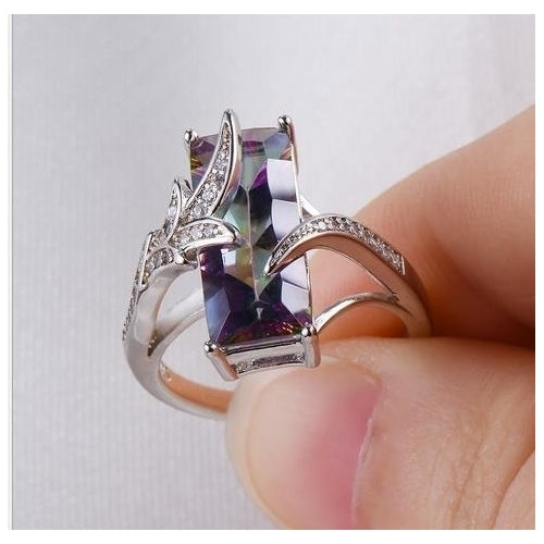 S Sterling Fashion style aubergine + White leaf ring Image 4