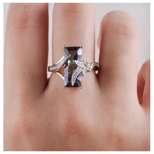 S Sterling Fashion style aubergine + White leaf ring Image 4