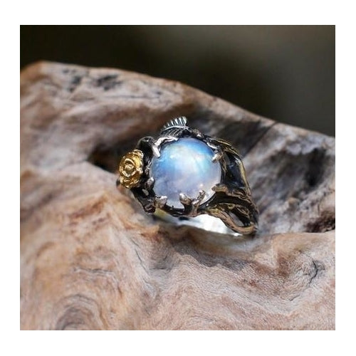 Natural Moonstone Thai Fashion style Ring of Rose  Popular style Separation Leaves Image 1