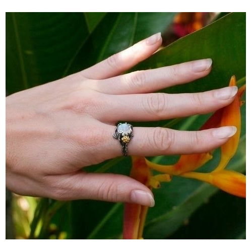 Natural Moonstone Thai Fashion style Ring of Rose  Popular style Separation Leaves Image 2