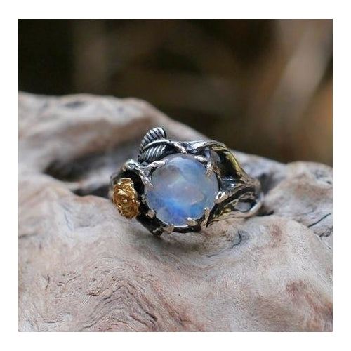 Natural Moonstone Thai Fashion style Ring of Rose  Popular style Separation Leaves Image 4