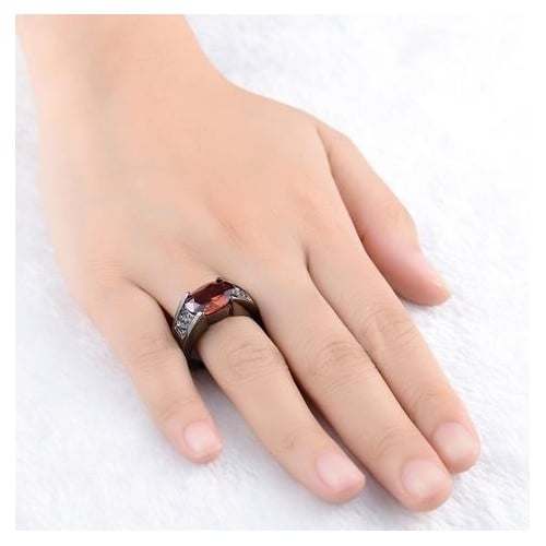 Black gun black  Popular style ring inlaid with ruby ring Image 2