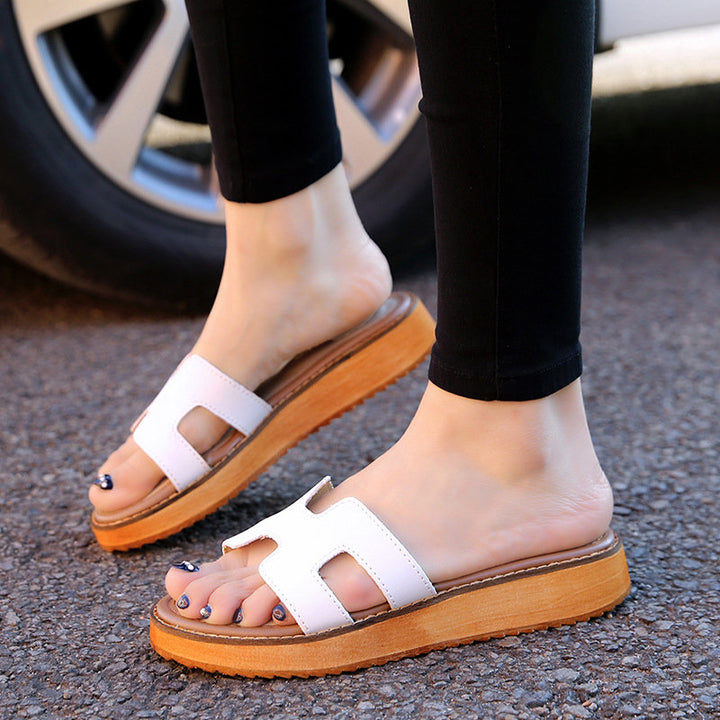 Genuine Leather Platform Open Toe Casual Slippers Image 1