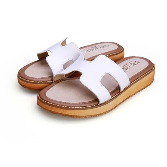 Genuine Leather Platform Open Toe Casual Slippers Image 4