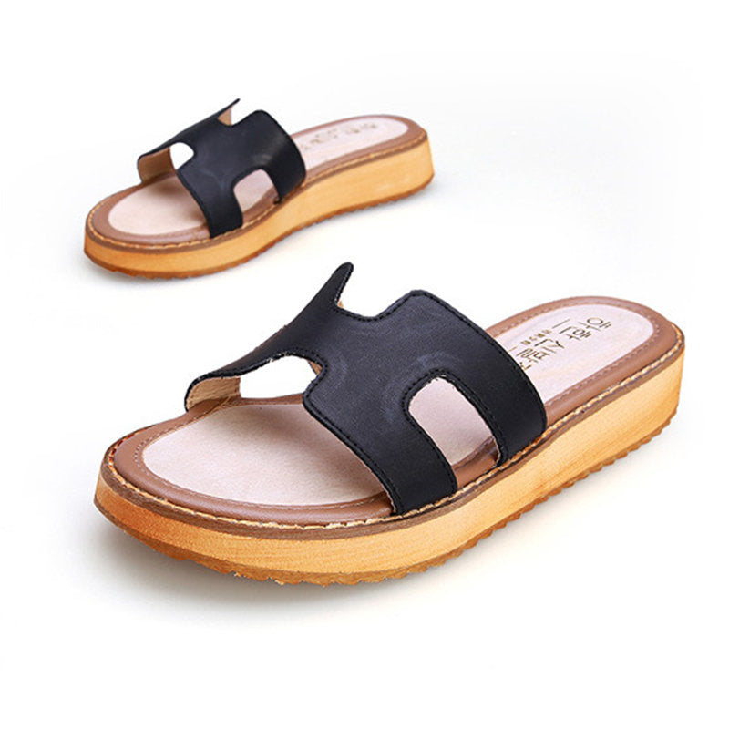 Genuine Leather Platform Open Toe Casual Slippers Image 6