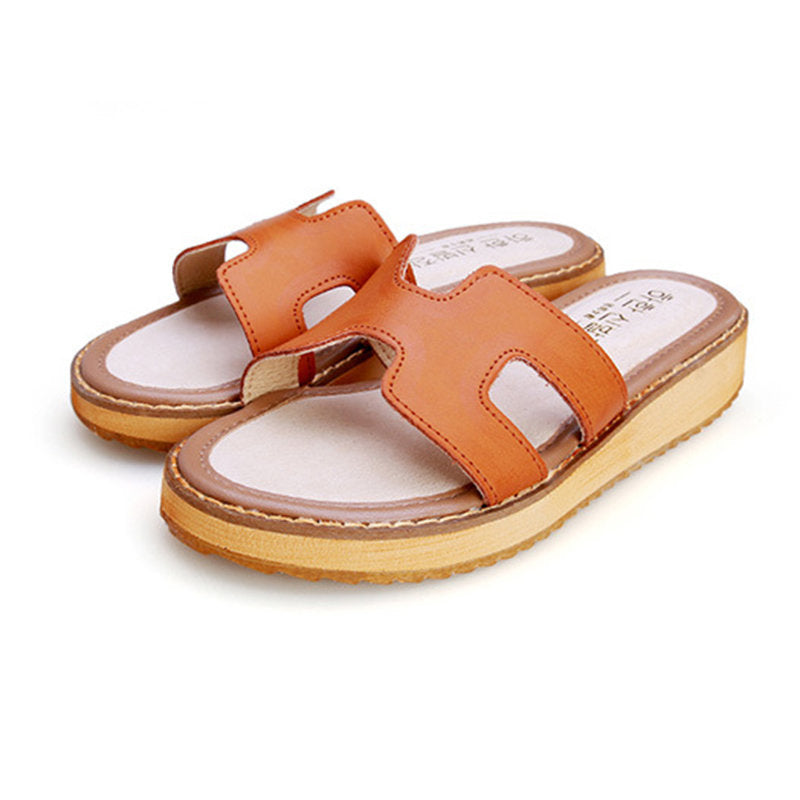 Genuine Leather Platform Open Toe Casual Slippers Image 4
