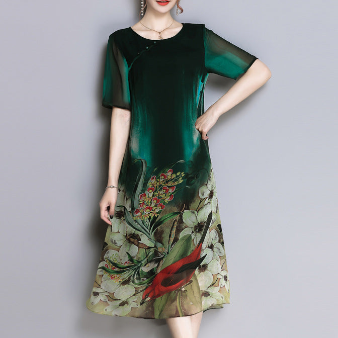 Green Shift Vintage Paneled Printed Midi Dress Image 1