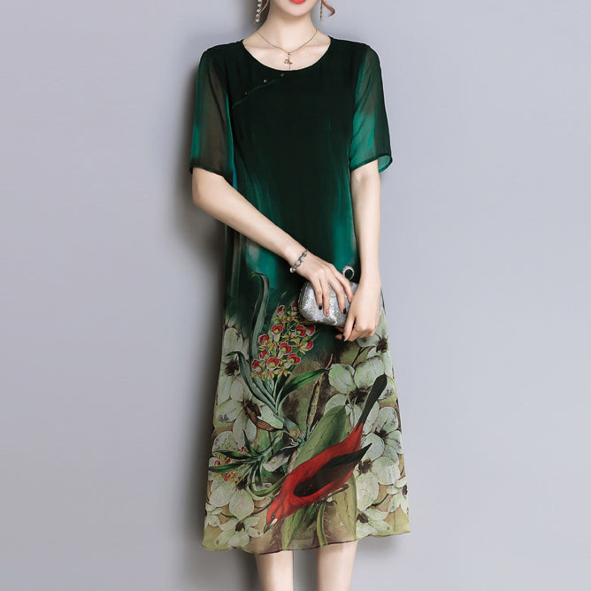 Green Shift Vintage Paneled Printed Midi Dress Image 2