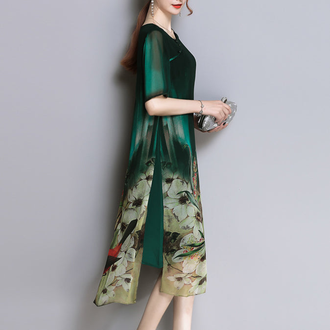 Green Shift Vintage Paneled Printed Midi Dress Image 3