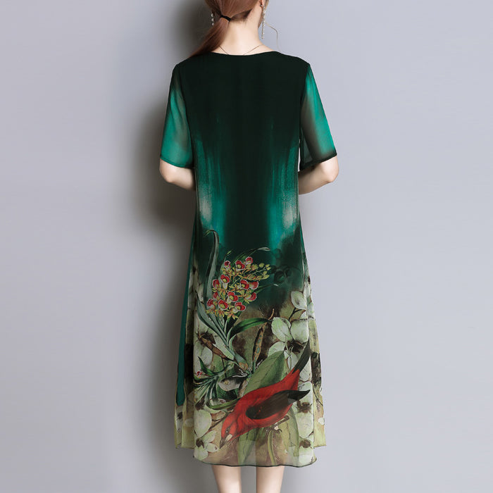 Green Shift Vintage Paneled Printed Midi Dress Image 4