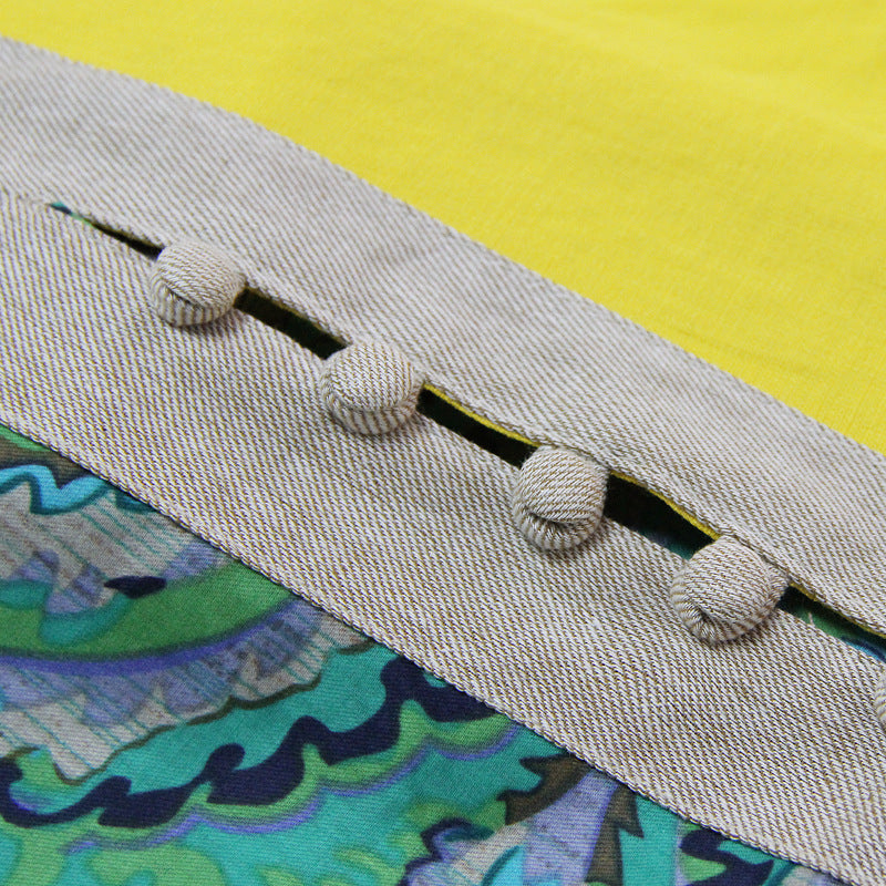 Ethic Color Block Asymmetric Split Stand Collar Linen and Cotton Dresses Image 4