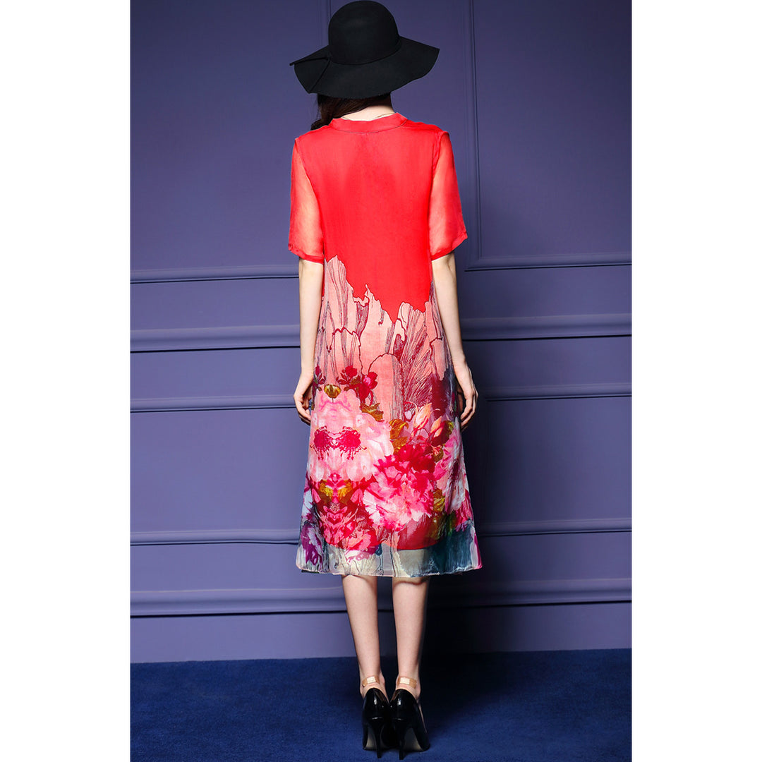 V Neck Shift Daytime Vintage Floral Midi Dress Image 2