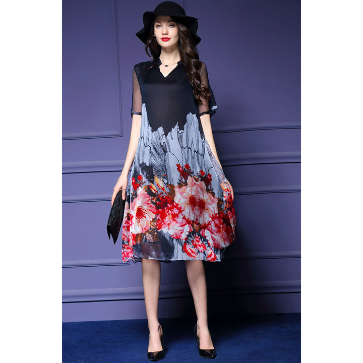 V Neck Shift Daytime Vintage Floral Midi Dress Image 3