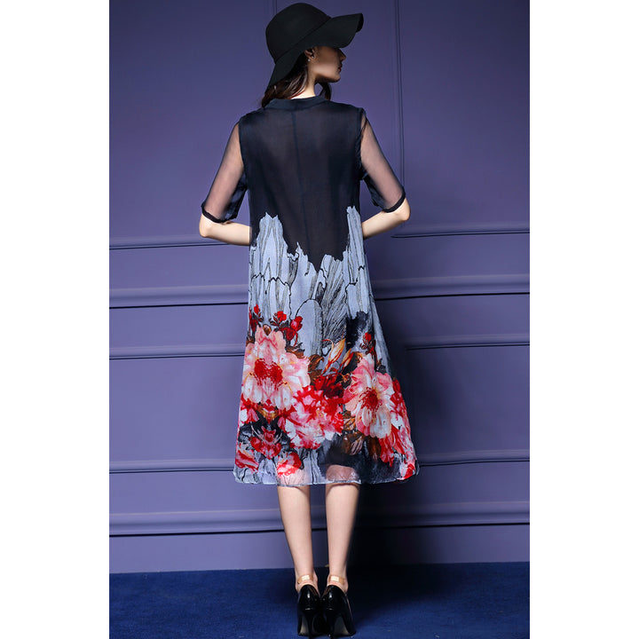 V Neck Shift Daytime Vintage Floral Midi Dress Image 4