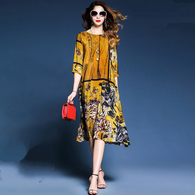 Yellow Shift Daily Chiffon Half Sleeve Midi Dress Image 1