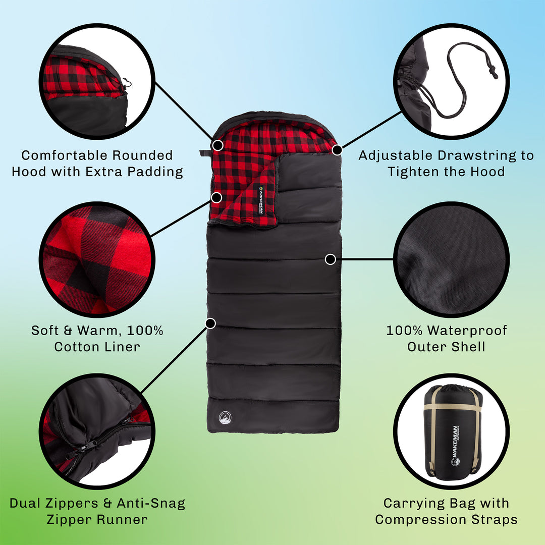 XL Sleeping Bag 32F Waterproof Outdoor Camping Hiking Hooded with Carry Bag Red Image 4