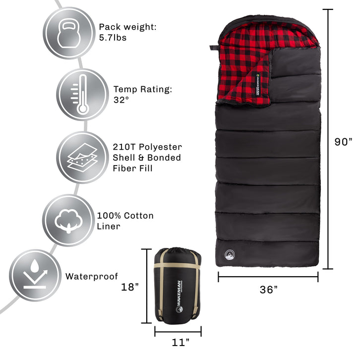 XL Sleeping Bag 32F Waterproof Outdoor Camping Hiking Hooded with Carry Bag Red Image 4