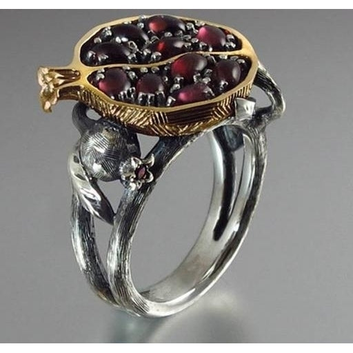 Vintage Round Popular style Color Natural Red Garnet Ring Rhinestone Stone Leaf bague Pomegranate Jewelry Image 1