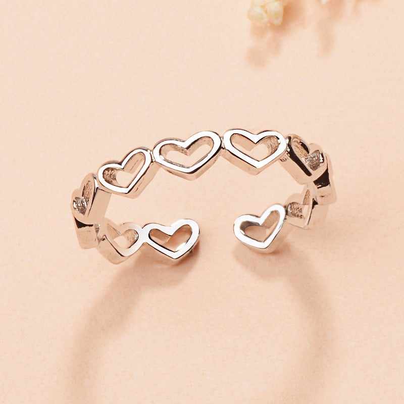 Love small open ring female simple tide heart connected to the index finger chic ring adjustable Image 1