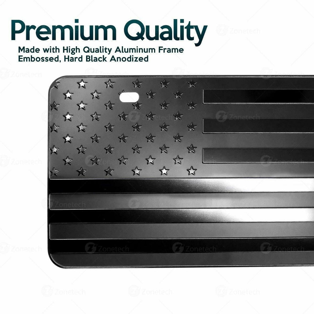 Zone Tech Monochrome USA Flag License Plate Cover Embossed Novelty America Steel Image 2