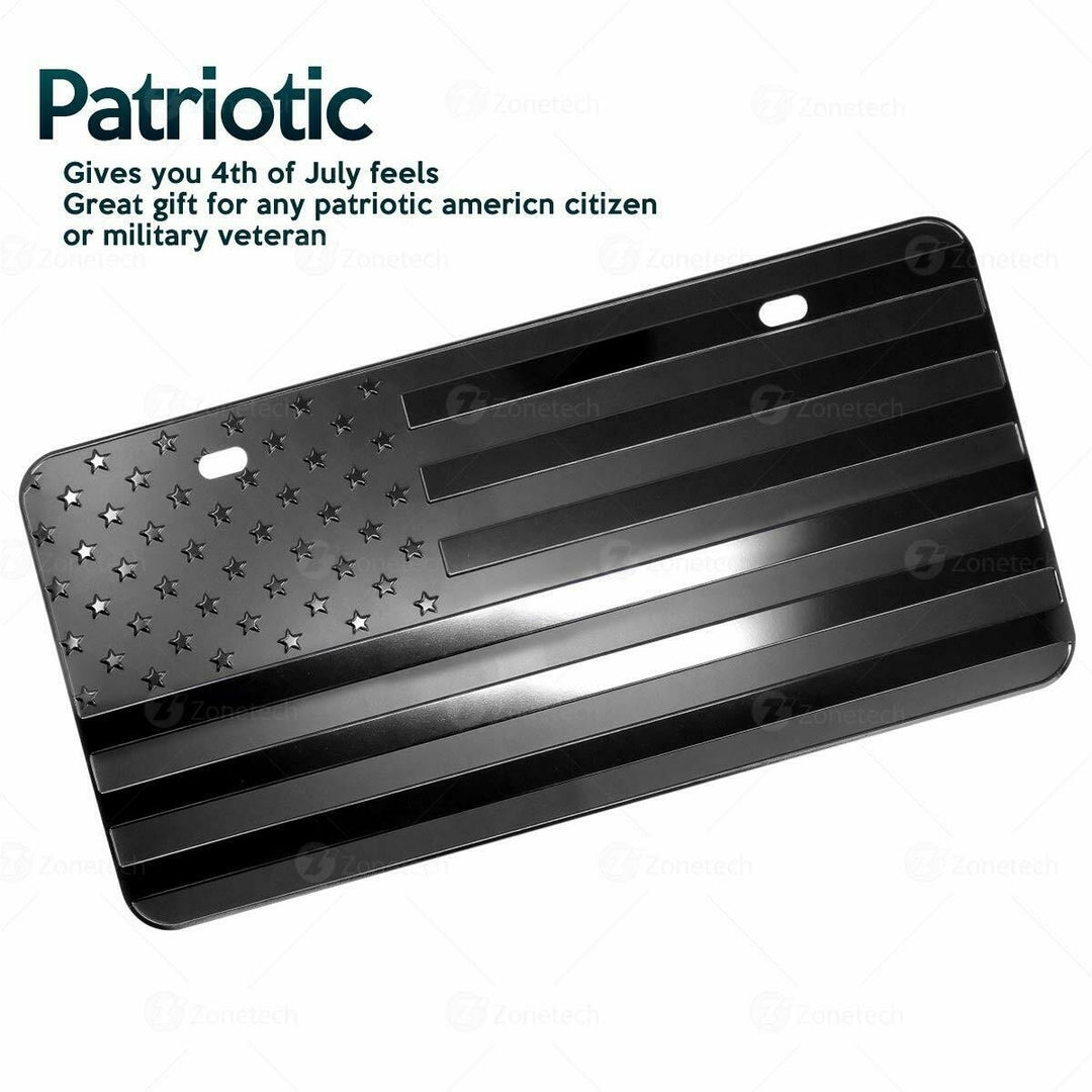 Zone Tech Monochrome USA Flag License Plate Cover Embossed Novelty America Steel Image 3