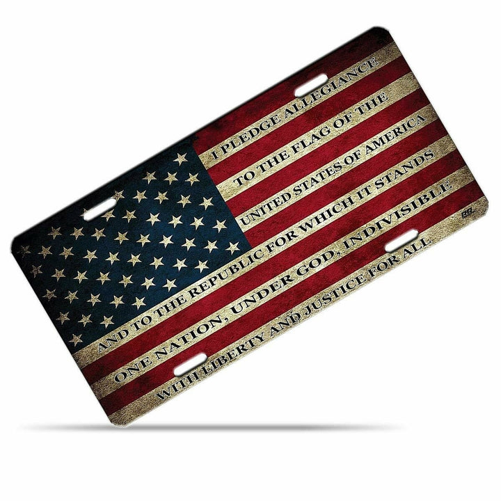 Zone Tech USA Flag License Plate American Patriotic Pledge of Allegiance Steel Image 1