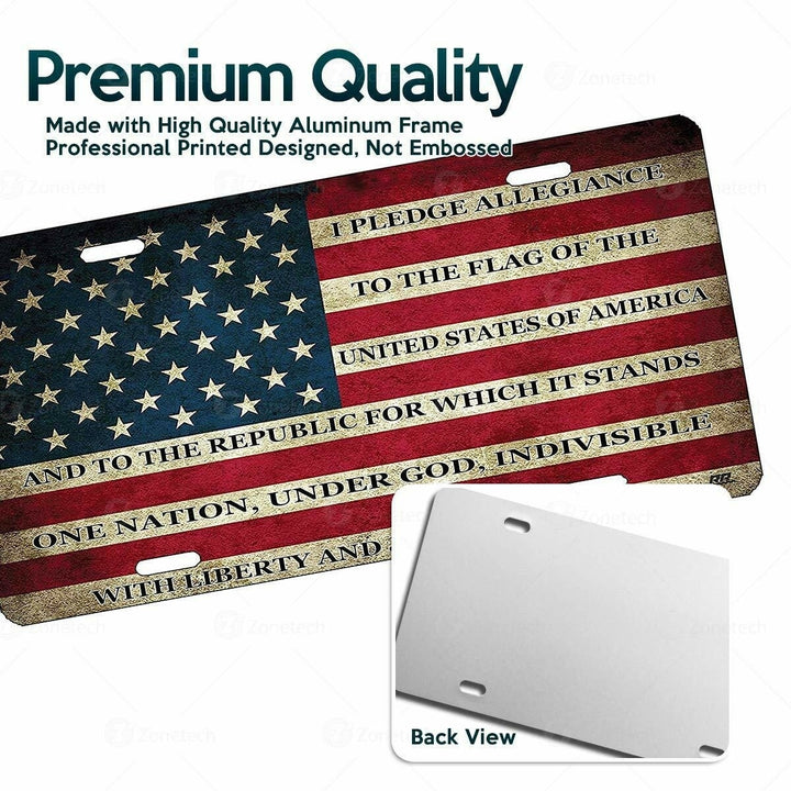 Zone Tech USA Flag License Plate American Patriotic Pledge of Allegiance Steel Image 2