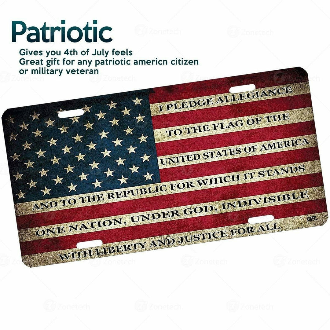 Zone Tech USA Flag License Plate American Patriotic Pledge of Allegiance Steel Image 3