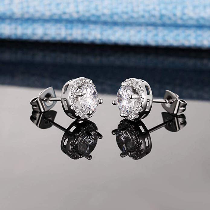 Swarovski Halo Stud Earrings 3.40 CTTW Sterling Silver 18K Gold Plated Image 2