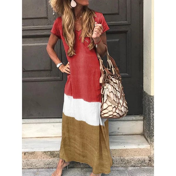 Lightweight Dip-Dye Short Sleeve Maxi Dress Multiple Colors Image 1