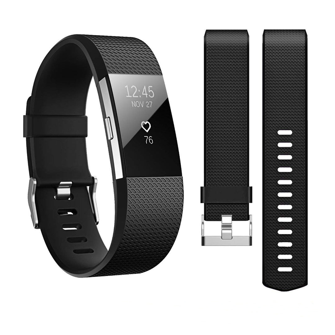 Fitbit Charge2 Band Soft TPU Silicone Replacement Sport Band Fitness Strap Compatible for Fitbit Charge 2 - Black Image 1