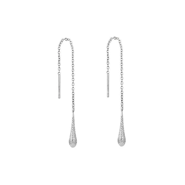 Italian Sterling Silver Diamond Cut Teardrop Threader Earrings 18K Gold Plated Image 3