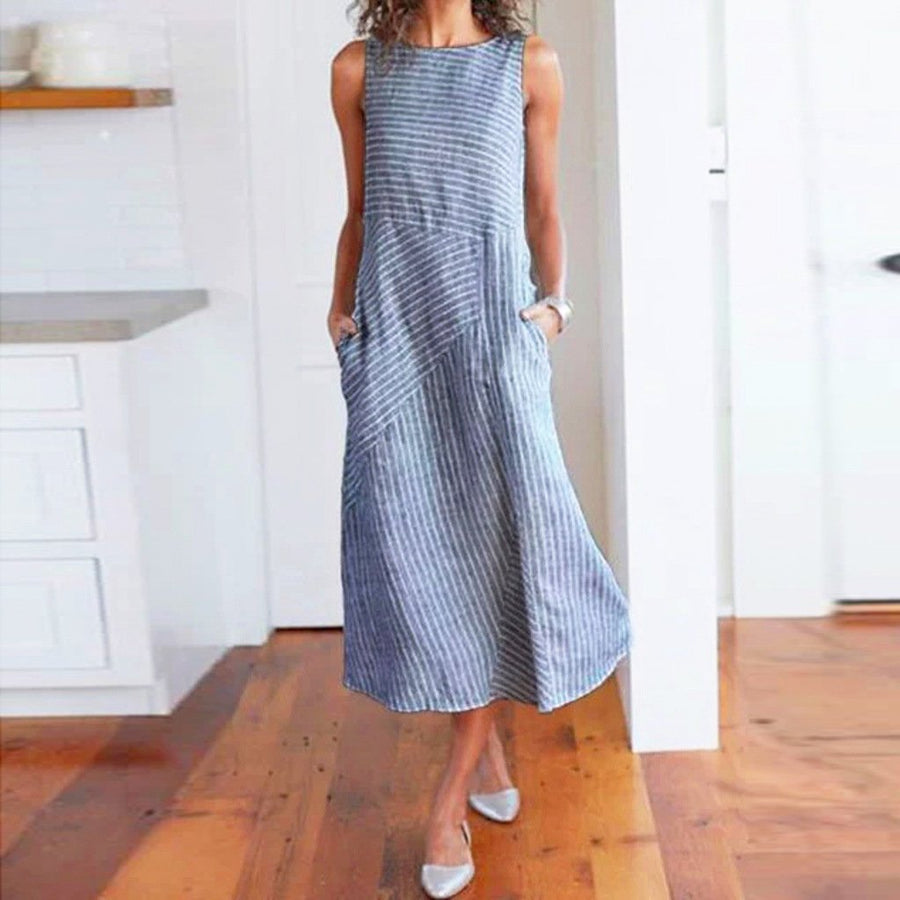 Lightweight Striped Midi Dresses in Linen Blend S-2X Image 1