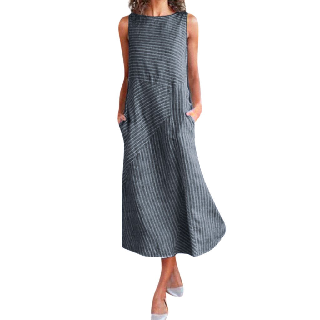 Lightweight Striped Midi Dresses in Linen Blend S-2X Image 3