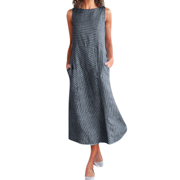 Lightweight Striped Midi Dresses in Linen Blend S-2X Image 3